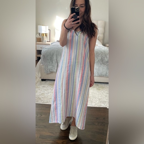 C&C California Maxi Linen Multicolor Stripe Dress - Picture 3 of 10